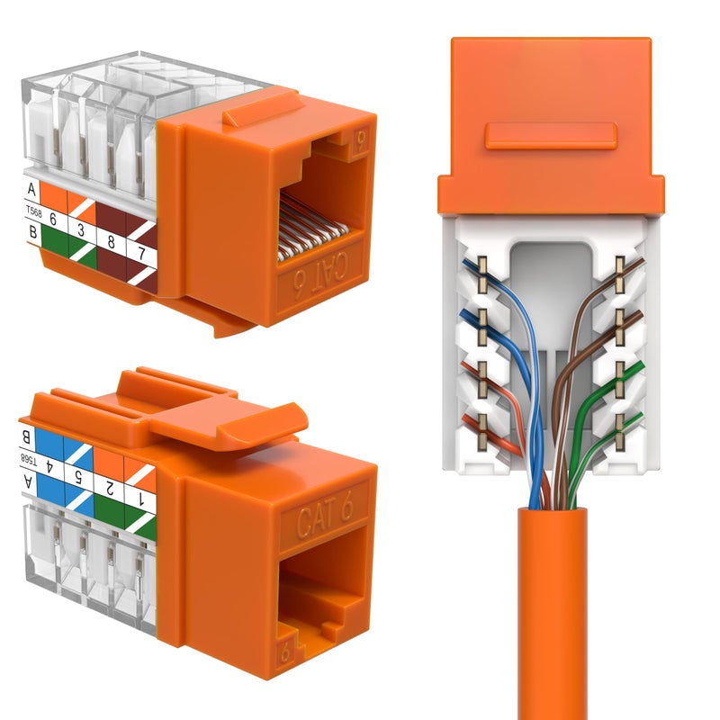 SATMAXIMUM 30 Pack Cat6 Keystone Ethernet Wall Jacks RJ45 Punch Down Slim Profile UTP Orange, 45 Degree for Patch Panel & Wall Plate, Supports Up to 10Gbps - Image 1